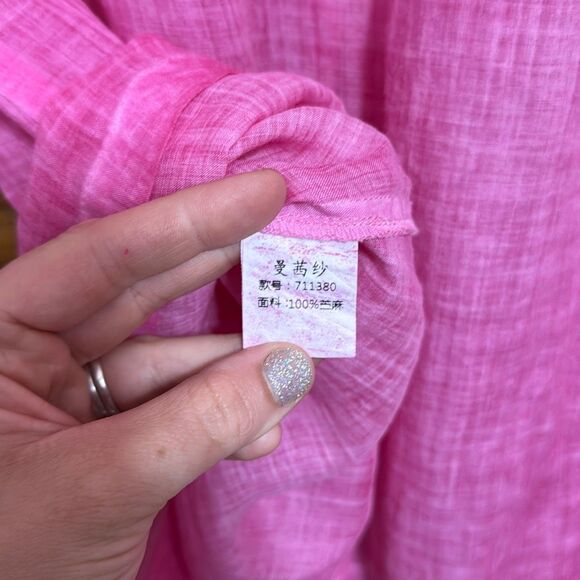 Pink Mandarin Collar Semi Sheer Button Down Cover Up Women’s Large - Picture 8 of 9